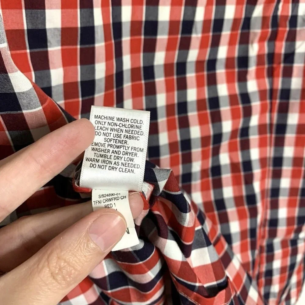 Banana Republic Mens Button Front Shirt Red Blue‎ White Plaid Non Iron Tailored